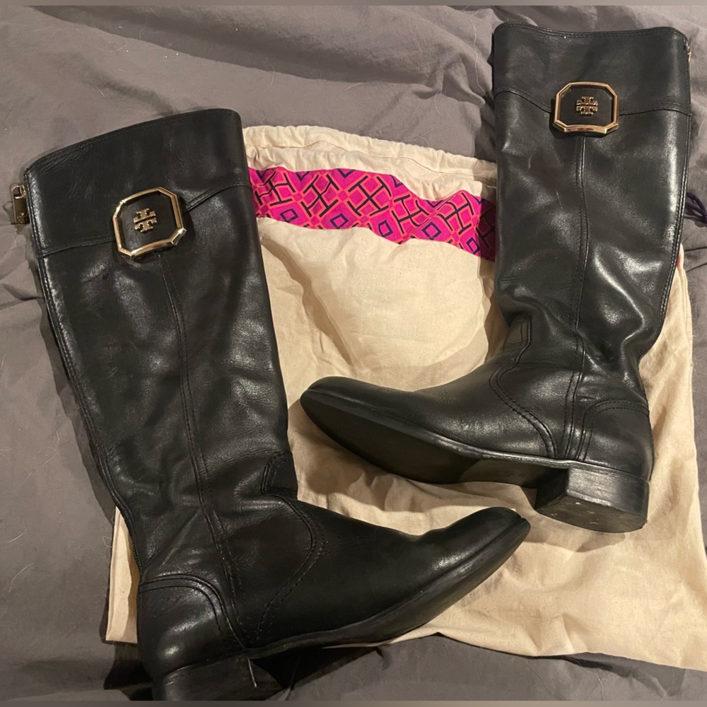 Authentic Tory Burch Black Leather Riding Boots 6